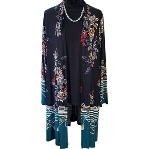 SUSAN GRAVER LONG FLORAL CARDIGAN JACKET SZ 2X EUC